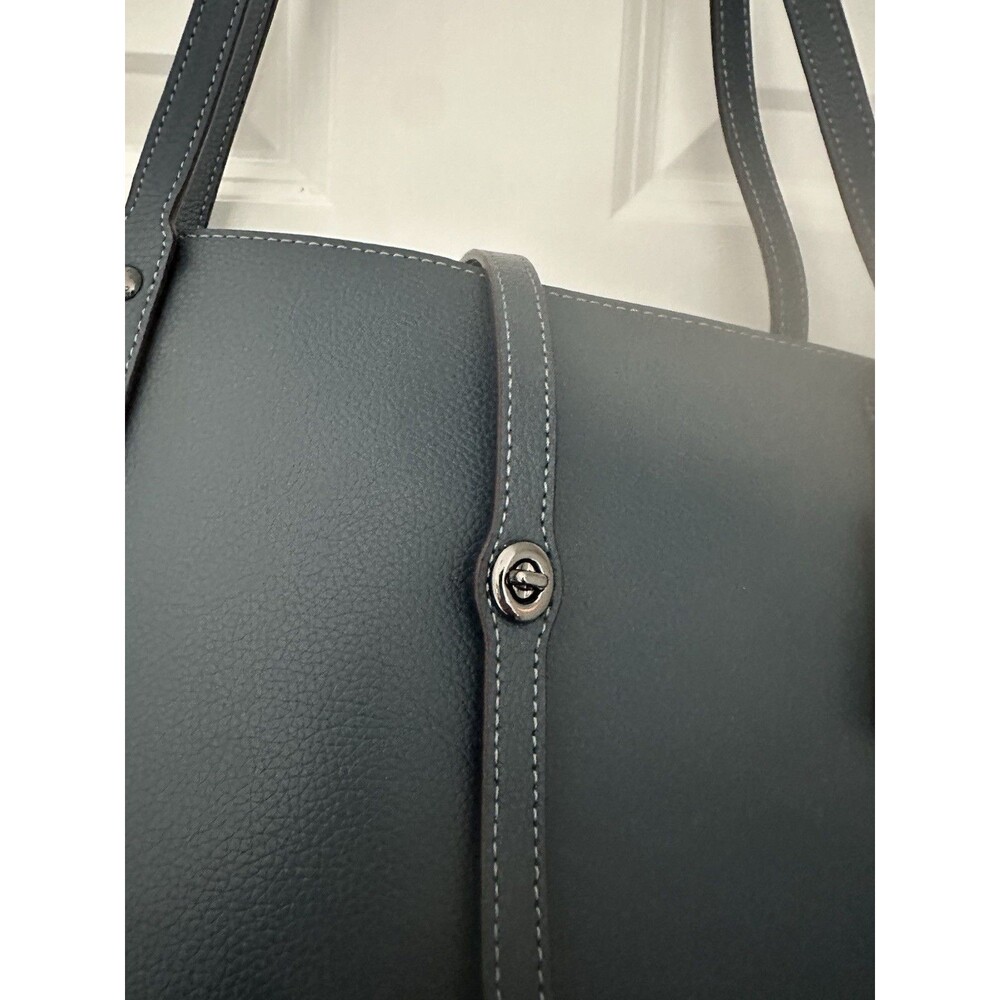 COACH Market Tote Bag Denim Blue W/ Tan Leather Int w/ Silver Hardware #58849 - Picture 9 of 14